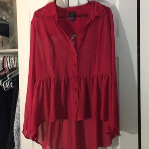 Flowy red babydoll top with lace back